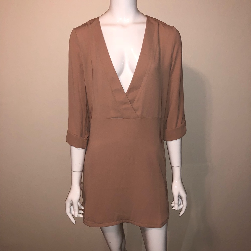 Tobi - Deep V Shift Dress (mauve)
